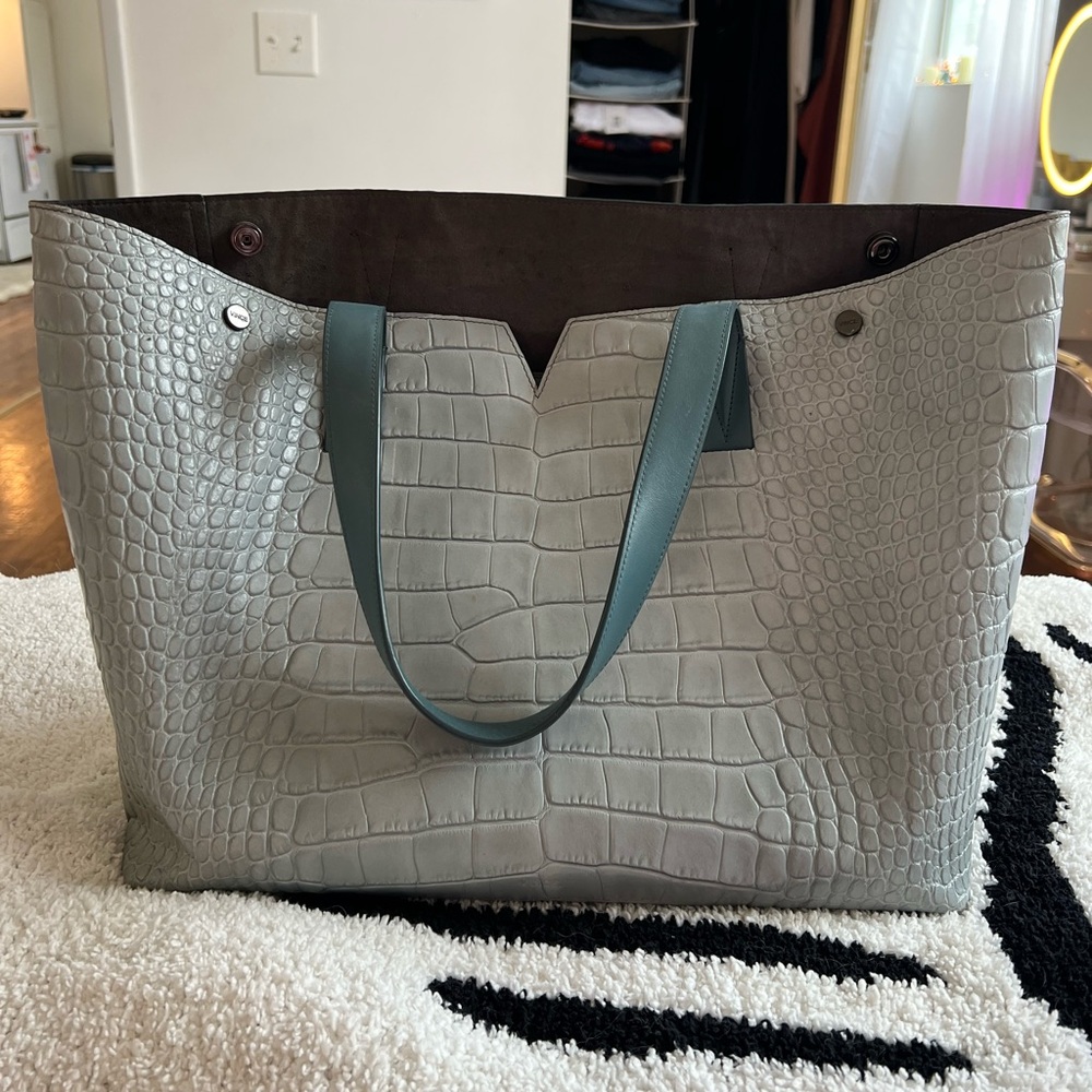VINCE blue croc shoulder tote